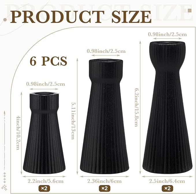 Mumufy 6 Pcs Black Taper Candle Holders for Candlesticks Ceramic Candle Stick Modern Decorative Candlestick Stand for Wedding Table Centerpiece Dinner Desktop Decoration Housewarming Gift