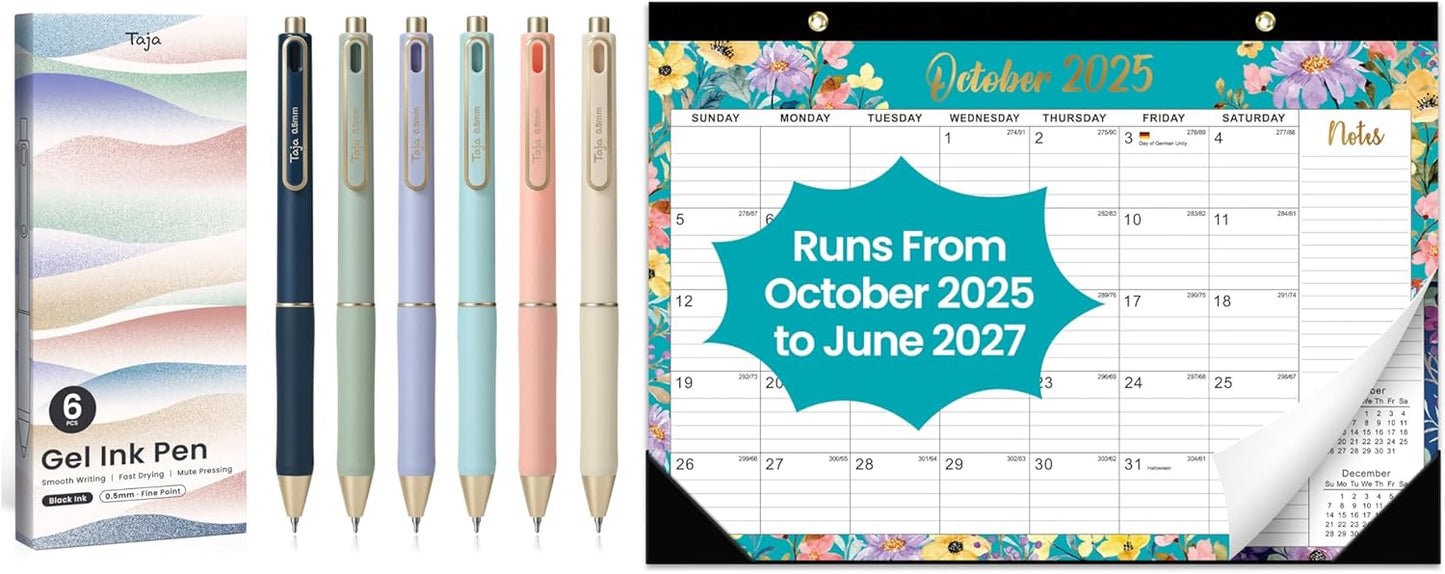 Skiennix Desk Calendar 2025-2027 | Stylish Design with Gel Pen Included