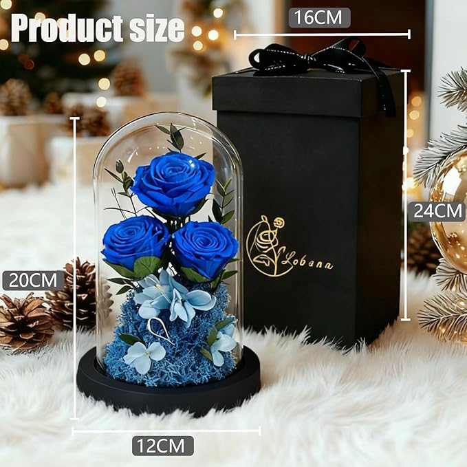 Birthday Gifts for Women Mom Fresh Flowers for Delivery Prime Forever Preserved Rose in Glass Dome Gifts for Her Girlfriend Grandma Daughter Wife Valentines Mothers Day Christmas Anniversary-Blue