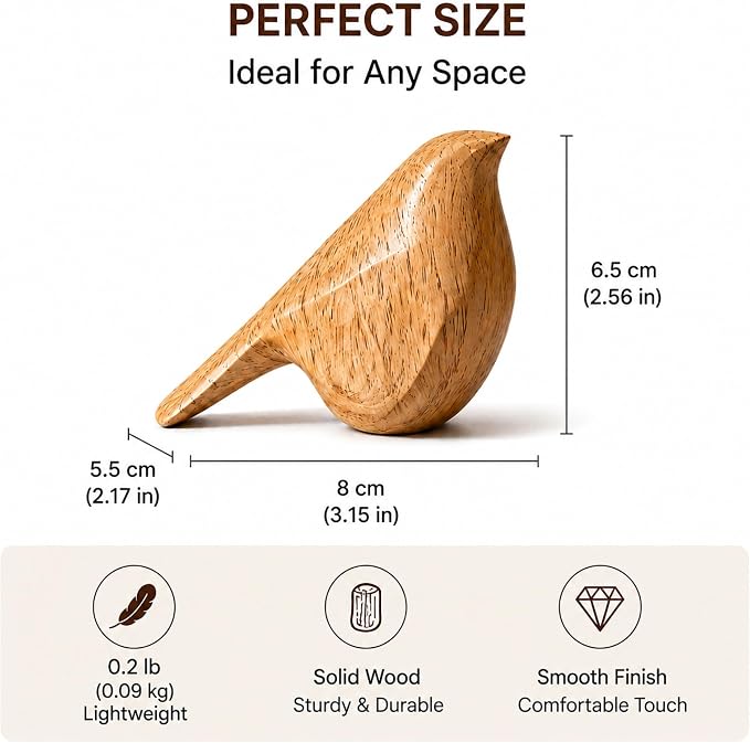 Natural Wood Bird Trio 4.1”L Set of 3 – Small Bird Sculptures & Animal Statues, Hand-Finished Modern Coffee Table Shelf Decor, Gift-Ready (3, Mixed)