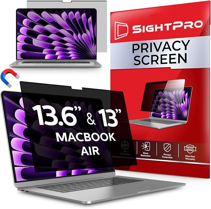 SightPro Magnetic Privacy Screen for MacBook Air 13 & 13.6 Inch (2022-2025, M2, M3, M4) Removable Laptop Privacy Filter Shield and Protector
