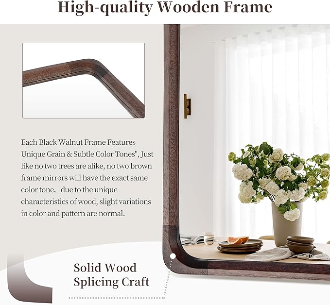 Tanmicoshomy Wood Bathroom Mirrors for Wall 30 x 40 Inch, Large Mirrors with Tempered Glass for Living Room Bedroom Office or Entryway(Dark Brown)