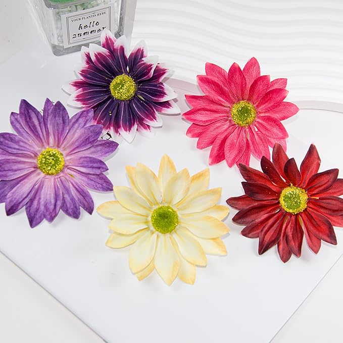 Silk Daisy Flower Heads, Yellow Daisy Artificial Flower Head Bulk, 12 Pcs 3.5 Inch Fake Flowers Heads Gerbera Flowers Head for Craft, Easter Wedding, DIY Wreath, Party Decorations