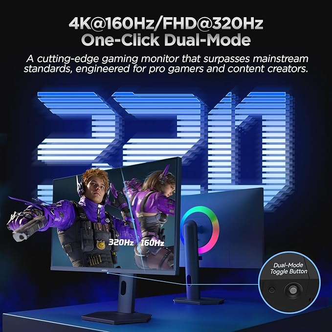 KOORUI 27" 4K QD-Mini LED Gaming Monitor - Dual-Mode (UHD 160Hz or FHD 320Hz), 1ms, 99% Adobe RGB, HDR1400, 90W USB-C, HDMI 2.1/DP1.4, VESA, Tilt Height Swivel Vertical Adjustment, Black, S2741LM