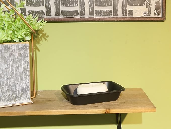 Joy Choice 6.5" Farmhouse Soap Dish with a Tray -Black Metal Soap Dish for Bathroom, Tub and Kitchen, Farmhouse Sponge Holder for Kitchen Sink (Black)