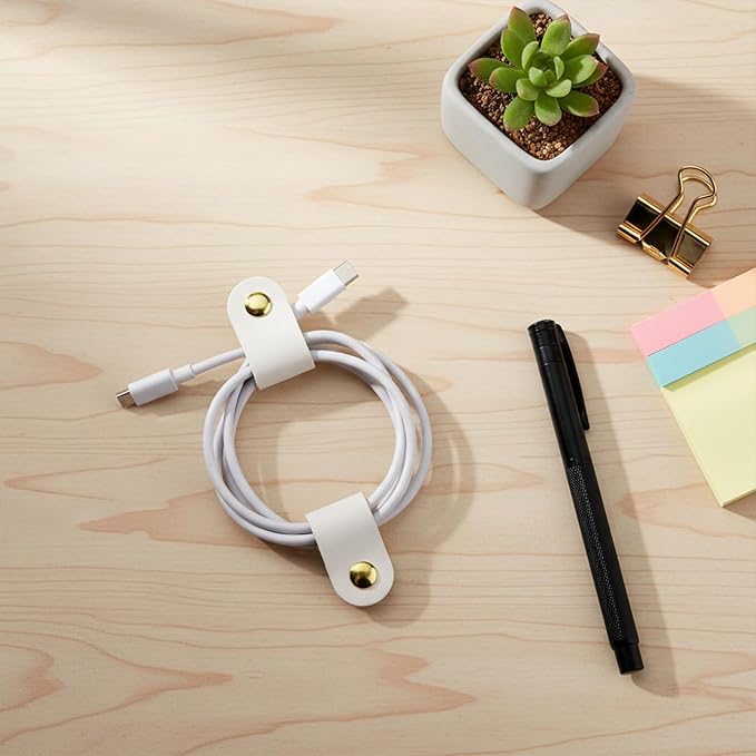 6 Pack PU Leather Cord Organizer, Reusable Cable Straps Clips Phone Cord Ties Charging Cords Power Cords Travel Organizer Earphone USB Holder Snap Closure Multipurpose Cable Management Clips