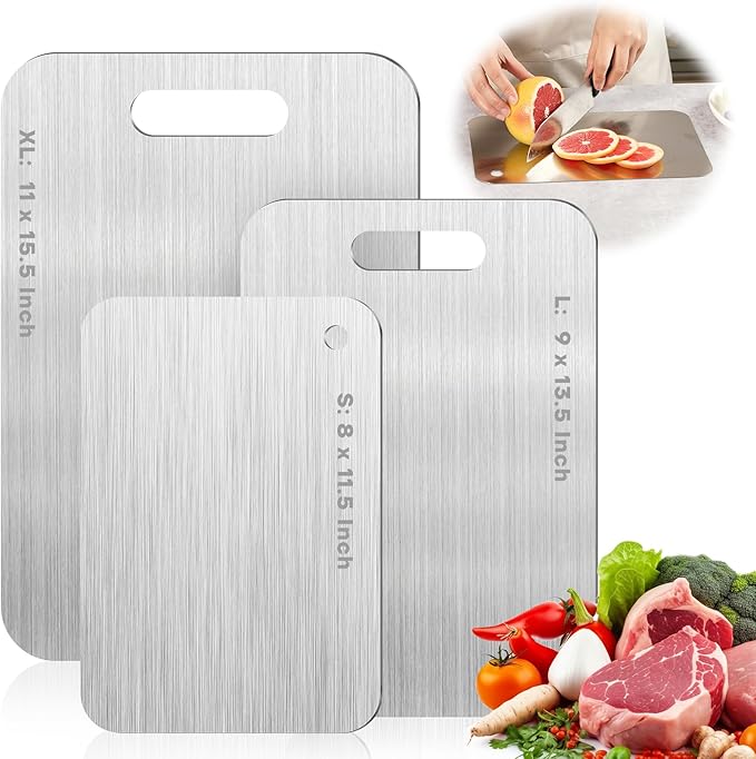 Katuchef Titanium Cutting Boards for Kitchen 100% Pure Ti Katu chef Titanium Cutting Board set Double Sided Non Toxic Titanware Chopping Board,Durable Dishwasher Safe Cutting Boards(3PC-S+L+XL)