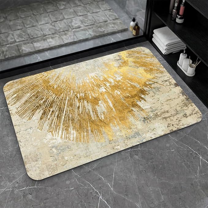 Diatomaceous Earth Bath Mat,Abstract Art Golden Sun Non-Slip Volume Super Absorbent Fast Drying for Bathroom Kitchen Door mat,Eco-Friendly Easy to Clean 20×31Inch (50 * 80cm)