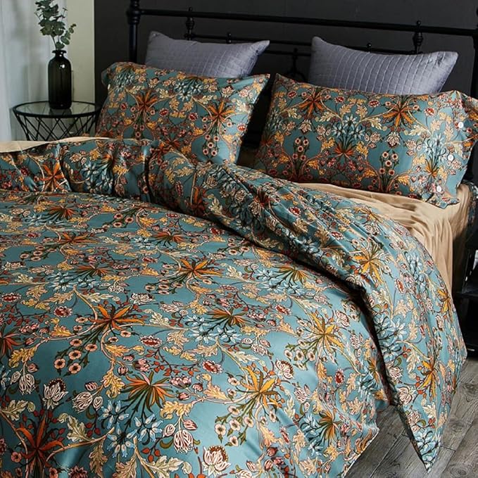 LifeTB Vintage Floral Bohemia Duvet Cover Twin XL Boho Floral Bedding Set Luxury Soft Long Staple Cotton Comforter Cover Vibrant Flower Pattern Duvet Cover with Zipper Closure Farmhouse Bedding Set