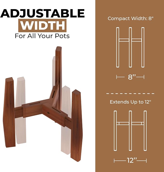 ROCCA 2-Tier Tall Plant Stand Indoor – Adjustable Bamboo Plant Stand (8–12”), Wooden Corner Pedestal for Multiple Pots, Modern Space-Saving Design