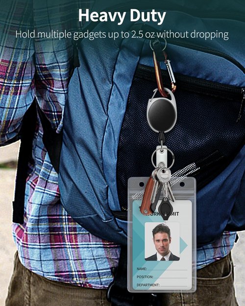 Pawfly Vertical Badge Holder - Clear Plastic Case with Retractable Reel & Carabiner Clip | 5 Pack