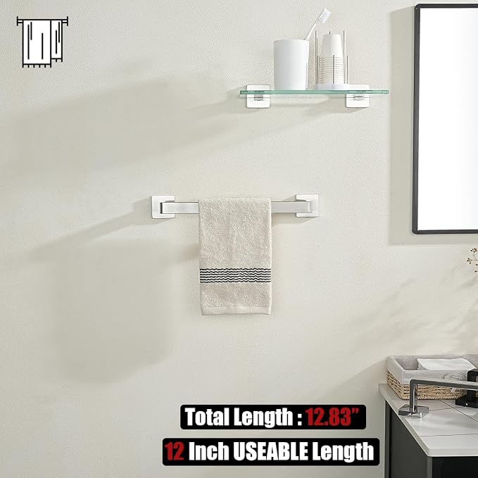 JQK Brushed Towel Bar, Rounded Edges 18.41 Inch Towel Rack, 304 Stainless Steel Bathroom Wall Mount, Useable Length 16 Inch, TB250L16-BN