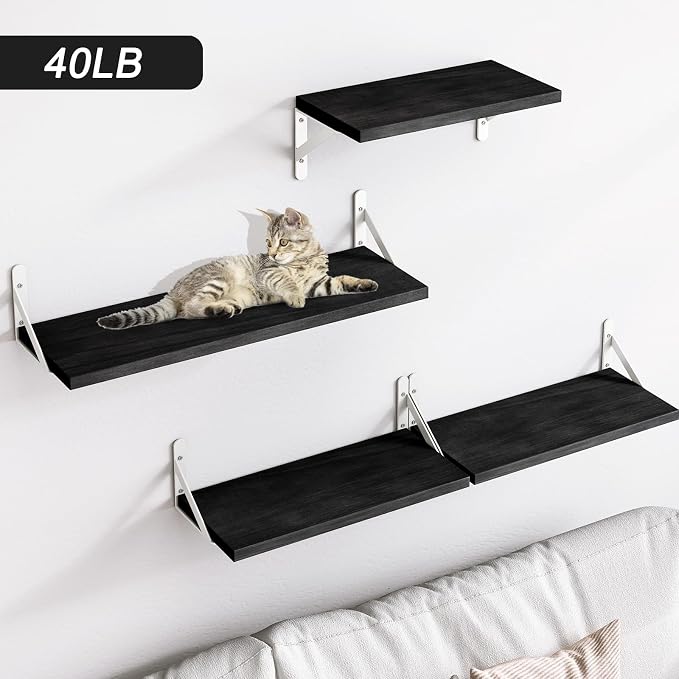 YGEOMER Floating Shelves for Wall, Different Sizes Black Wall Shelves for Living Room, Bathroom, Bedroom, Kitchen, Home Decor (Set of 4)