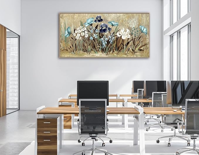 VEAEE Flowers Canvas Wall Art - Floral Canvas Pictures, Living Room Wall Decor, Wildflowers Botanical Canvas Prints Painting Abstract Artwork Bedroom Office Kitchen Home Decoration 29"x58"
