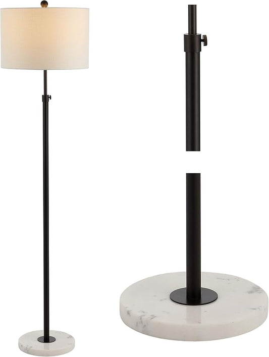 JONATHAN Y 65" Oil Rubbed Bronze and White Marble Adjustable LED Floor Lamp, Modern Glam Standing Light for Living Room Bedroom, White Linen Shade, Bulb Included (JYL3022B)