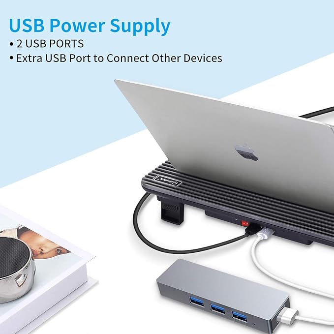 Laptop Cooling Pad, Coolertek USB Powered Laptop Cooler, 2 Blue Silent Big Fans, Height Adjustable Non-Slip Laptop Stand with Dual USB 2.0 Ports, Fits 11-17Inch Notebook - Gray (N2)