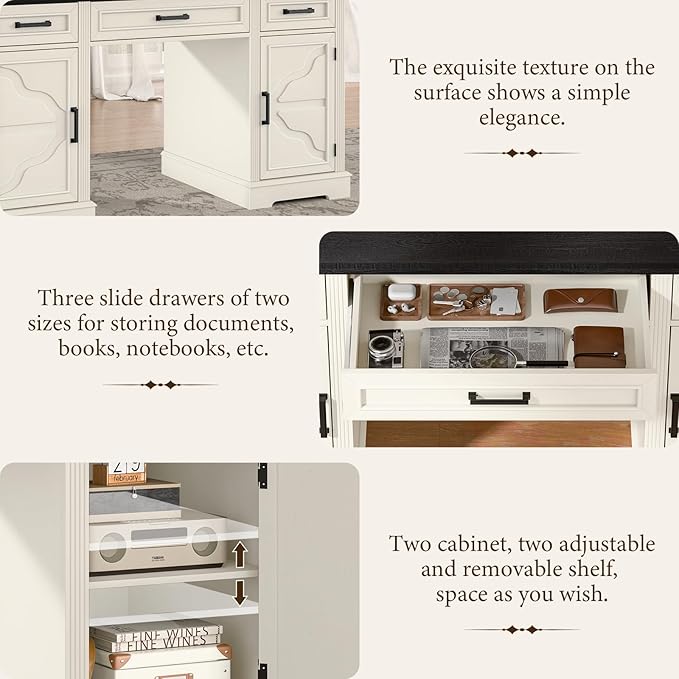 Vabches Computer Desk with File Drawer,Rustic Executive Desk with Drawers Wood Office Desk with Ample Storage Drawers,Farmhouse Large Home Wrting Desk with Drawers for Bedroom,White