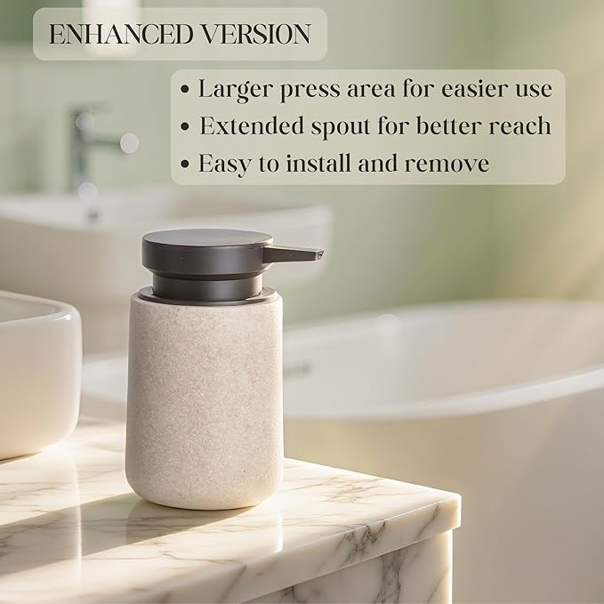 Clasin Home Liquid Soap Dispenser with Easy-to-Press Pump, 10 oz Refillable Hand Soap Dispenser with Extended Spout for Bathroom Kitchen Dish Lotion, Modern Stone Texture (Beige)
