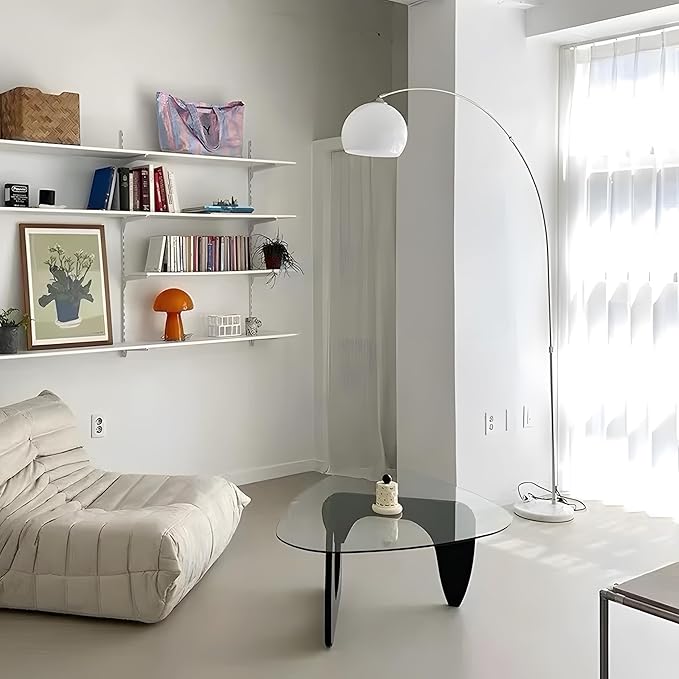 Nordic Simple Floor Lamp with White Shade, Arc Reading Lamp for Living Room, Study Room&Bedroom Beside,Creative Art Deco Bauhaus Standing Lamps for Ambient Lighting