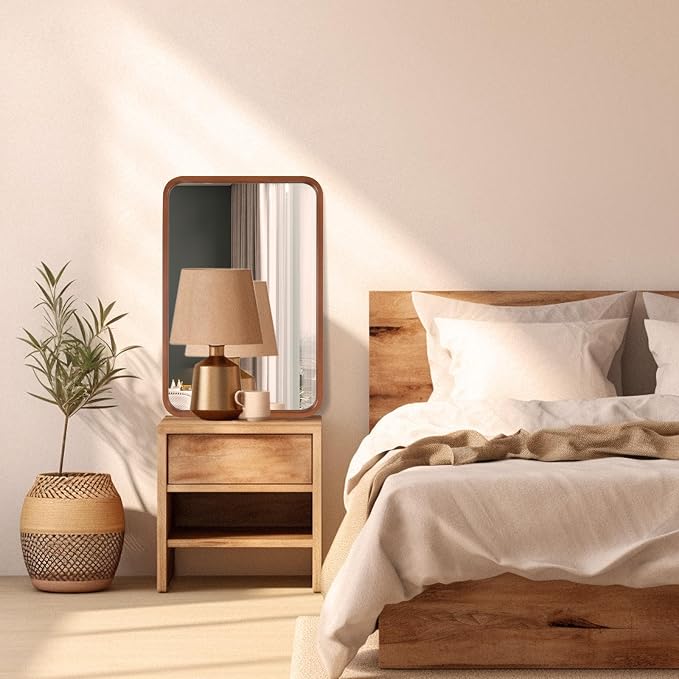 WallBeyond 20x30 Inch Wood Mirror for Bathroom, Wooden Frame Wall Mirror Farmhouse Wall Mounted Rectangle Mirror for Vanity (Horizontal/Vertical Walnut Color)