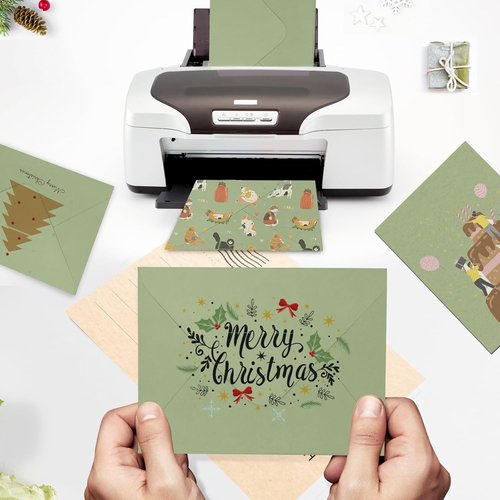 Goefun Sage Green Envelopes - 100 Pack V Flap Printable Invitations & Gift Cards | 5.25 x 7.25 in, 120GSM