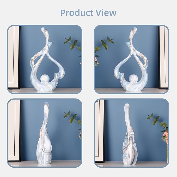 Blue Sculpture Home Decor, Dining Room Table Centerpiece, Ceramic Statue Table Decoration for Living Room, Abstract Sculpture Bookshelf tv Stand Entry Table Decor