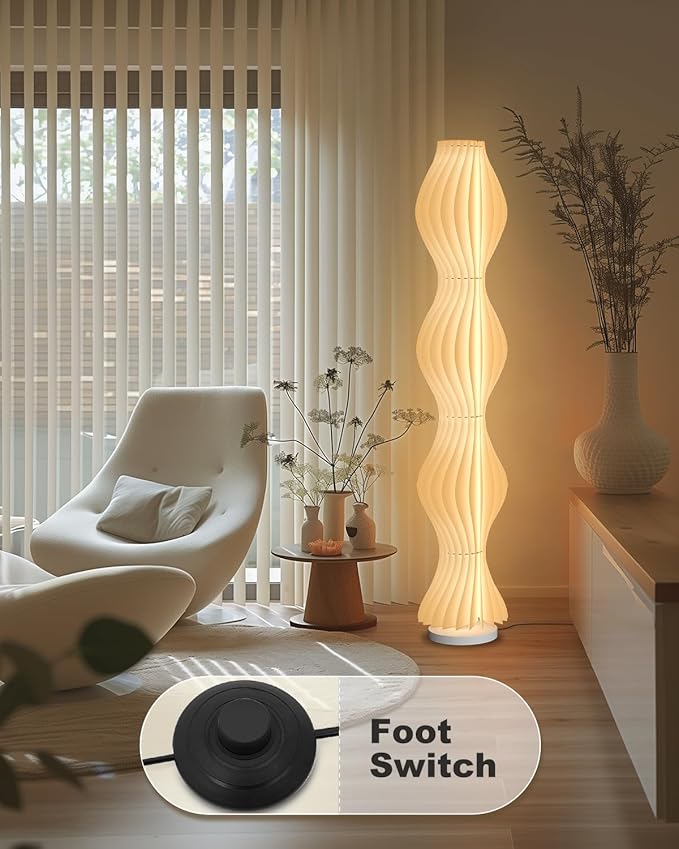 TACAHE Wave Skirt Floor Lamp - 3 Color Temp & Dimmable - Column Standing Floor Lamp with Foot Switch & Remote - 21 Sheets Lampshade - Modern Ambient Light for Living Room - 30W - 66"