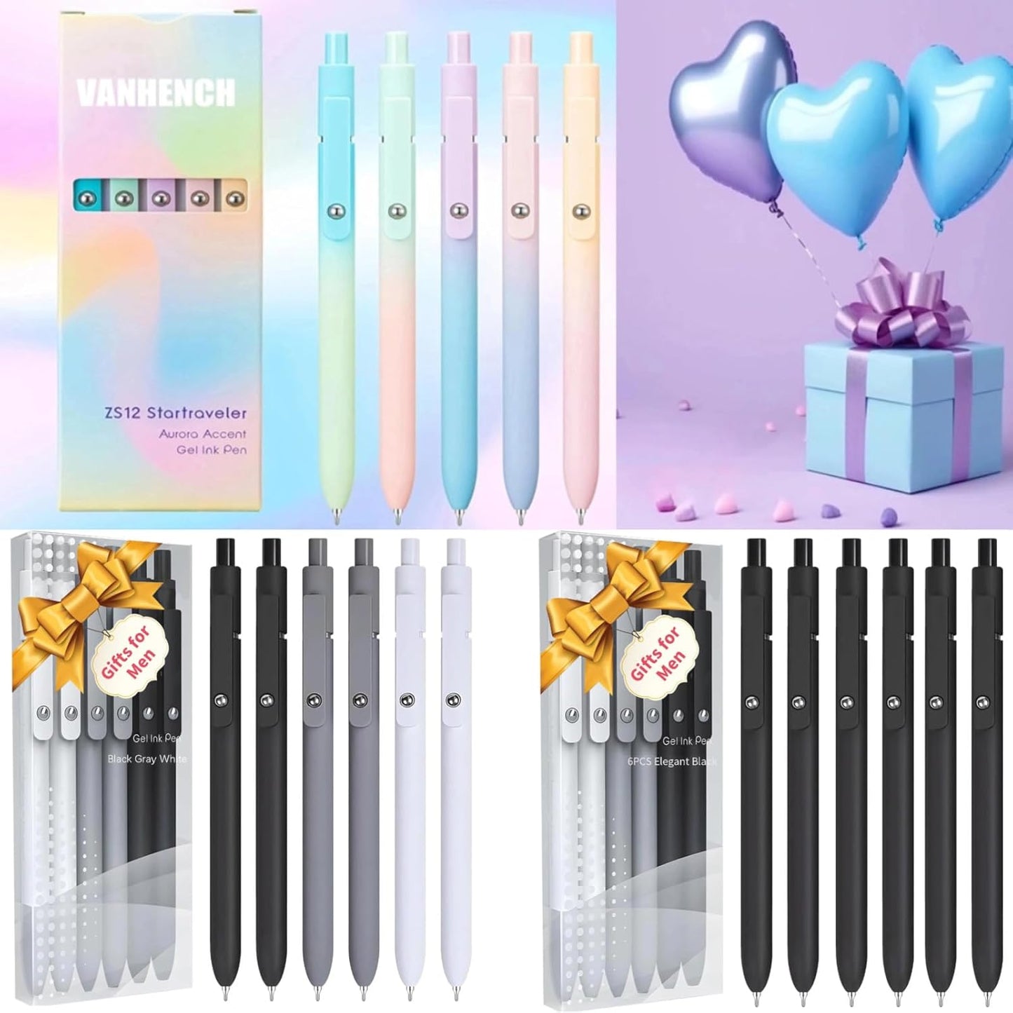 Vanhench 7Pcs Black Ink Gel Pens - Fine Point, Quick Dry for Smooth Writing | Ideal for Teachers & Nurses