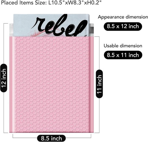 Fuxury Bubble Mailers - Light Pink Self-Seal Padded Envelopes | 8.5x12, 250 Pack, Waterproof Cushioning Bags