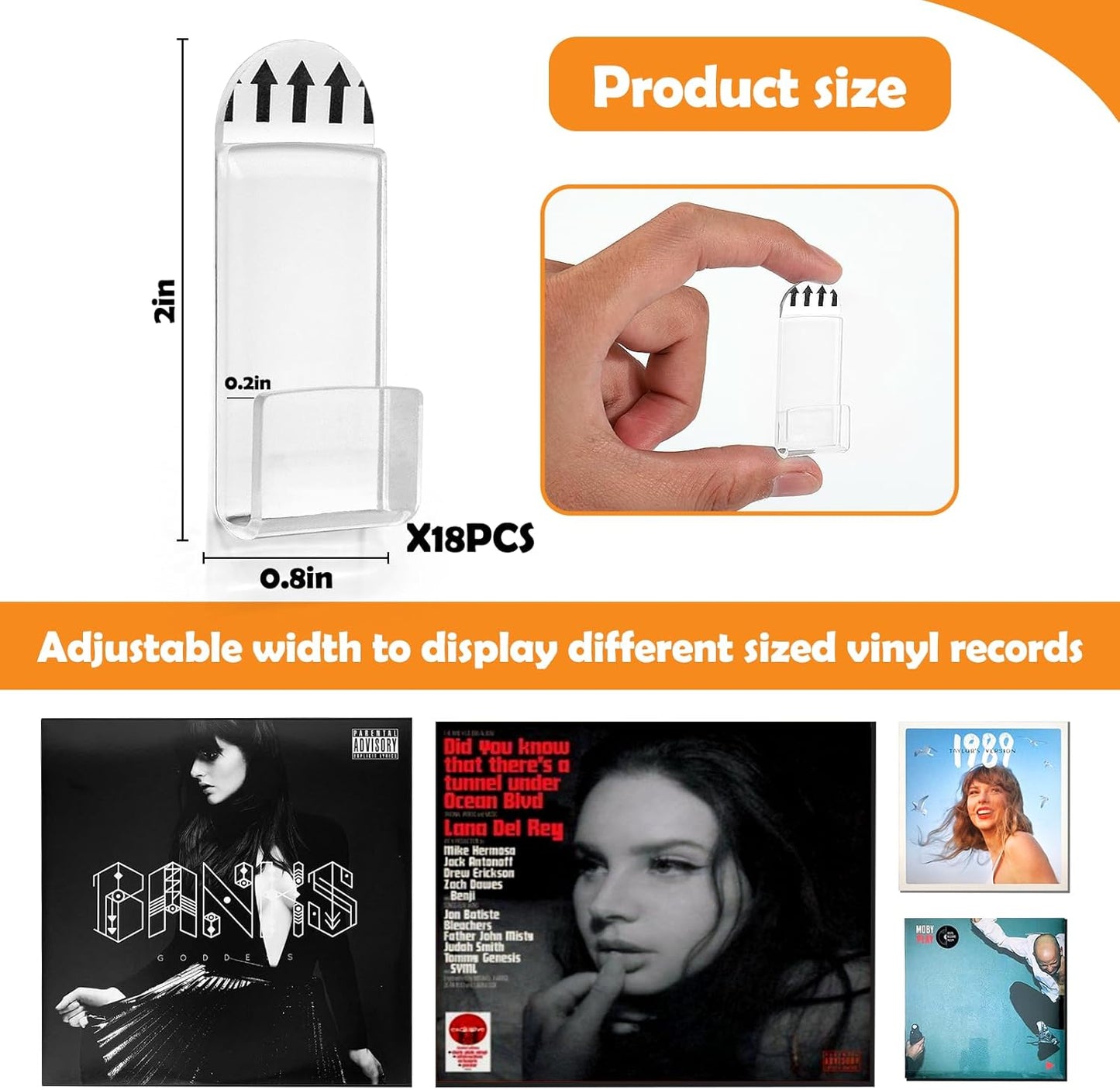 Vodolo Vinyl Record Wall Mount - 18 PCS Acrylic Holder | No Drill Clear Display Shelf for Album Covers