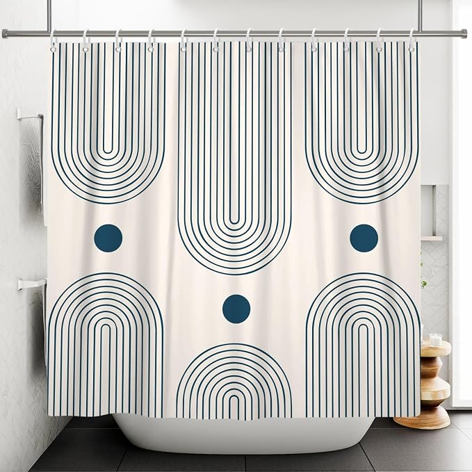 Mid Century Modern Shower Curtain Abstract Minimalist Arch Sun Lines Geometric Aesthetic Bath Curtain Boho Bathtub Decorations Waterproof Fabric Bathroom Curtain with Hooks 60x72 inch
