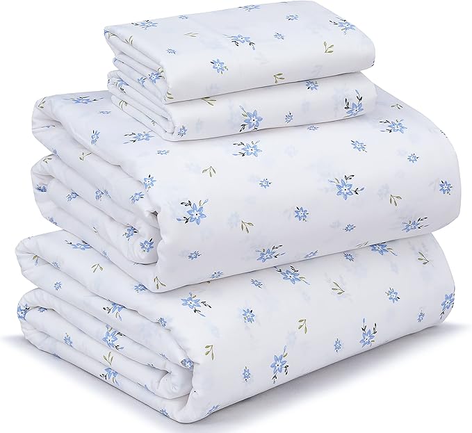 RUVANTI 100% Cotton King Size Sheets Set, 4 Pieces, Soft & Breathable Percale Weave Bedding, Deep Pocket 16", Hotel Standard, Crisp Cool Feel, Durable, Perfect Floral Bed Sheet, Phulkari