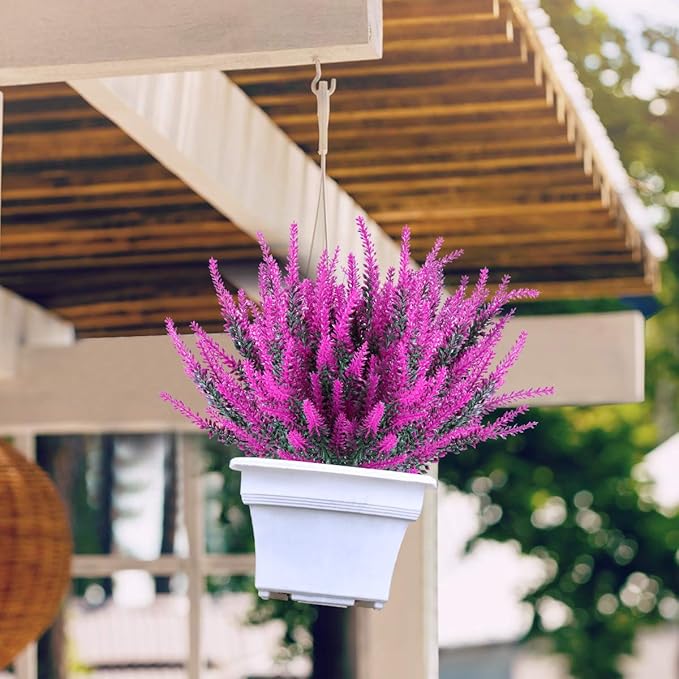 20 Bundles Artificial Lavender Flowers Outdoor UV Resistant Fake Flowers No Fade Faux Plastic Plants Garden Porch Window Box Decorating(Classic Fushia)