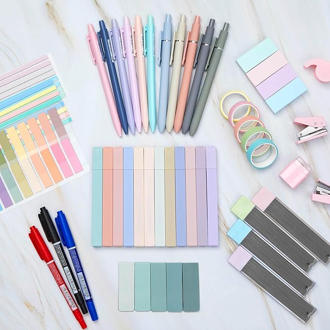 Sinload 60 Pcs Aesthetic Book Annotation Kit School Supplies Cute Pencil Case 12 Highlighter 5 Gel Pen 6 Mechanical Pencil 5 Magnetic Bookmark 1220 Pcs Sticky Note Tab Student Stationary(Light Green)