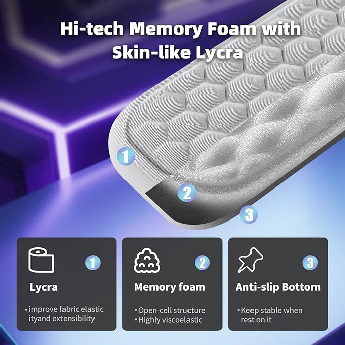 Wrist Rest for Keyboard and Mouse, Upgrade Enlarge Mouse Pad Wrist Rest, Ergonomic Memory Foam, Non-Slip Base for Computer Gaming & Office Work, 2 Piece Set, Grey (14.17x3.15+5.9x3.15 inch)