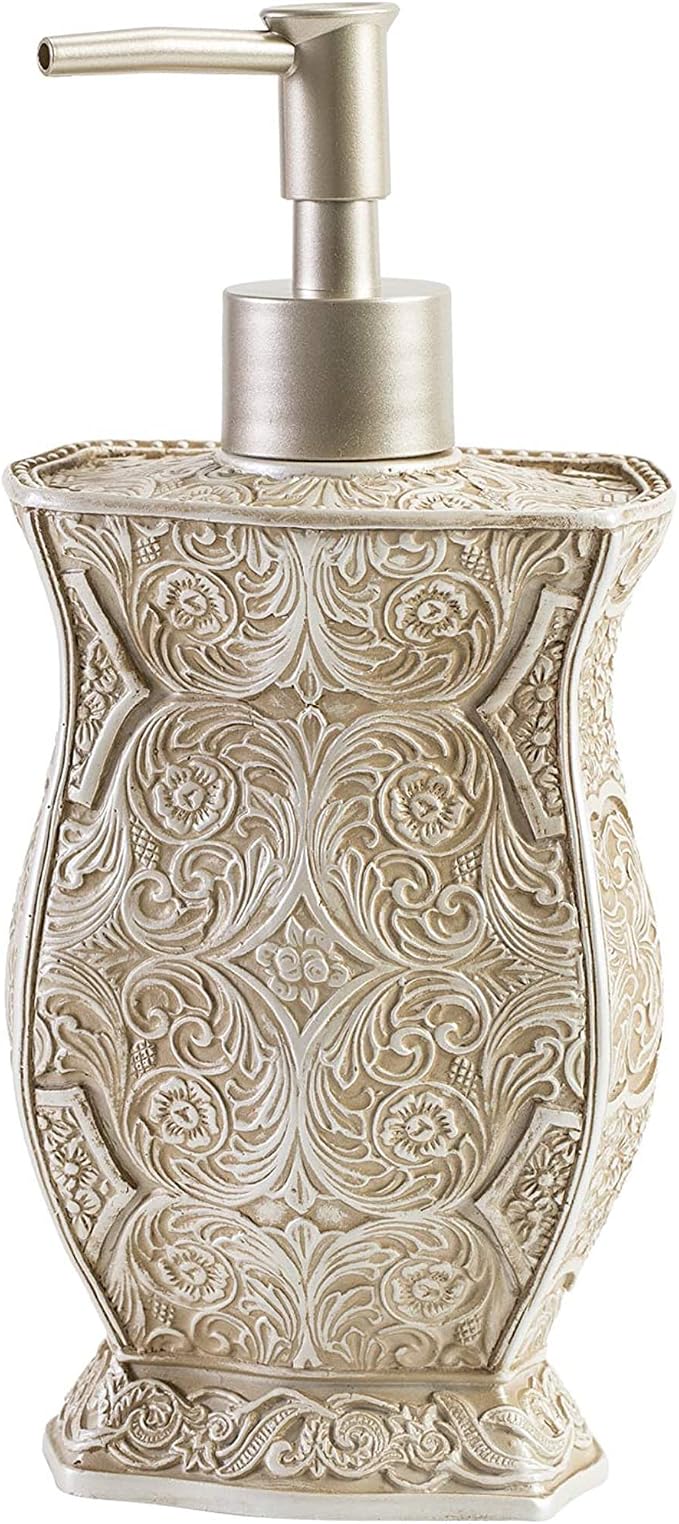 Creative Scents Victoria Liquid Hand Soap Dispenser for Bathroom with Pump | Decorative Beige Countertop Lotion Dispenser
