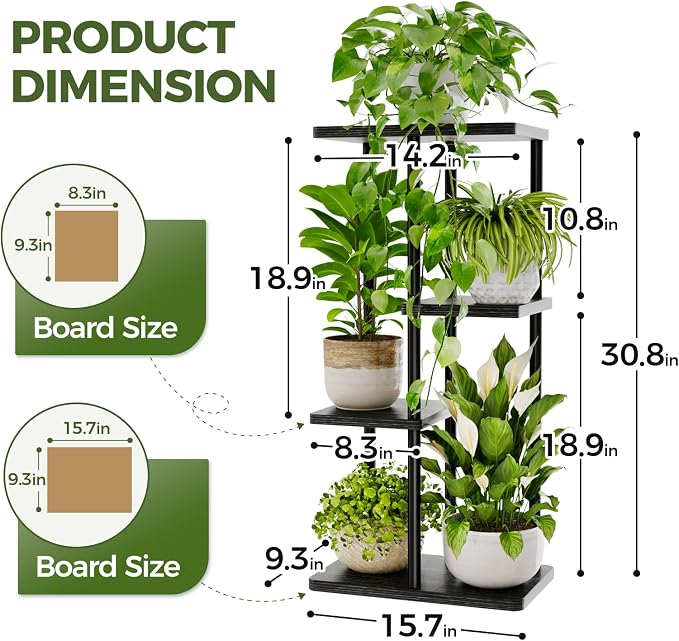 Bamworld Corner Plant Stand Indoor, 4 Tier Metal Plant Shelf for Multiple Plants, Tiered Flower Pot Stands for Patio Garden Balcony Living Room Bedroom, Black