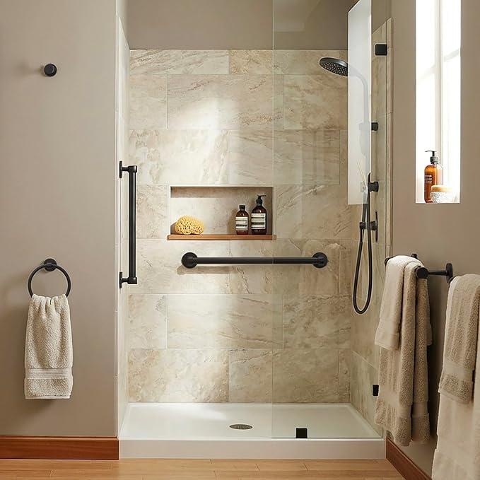Gatco 5210MX Gibson Towel Bar, Matte Black, Wall-Mounted Bathroom Towel Bar, Retro Modern Decorative Hardware, Heavy Duty Metal with EZ Ancor Mounting