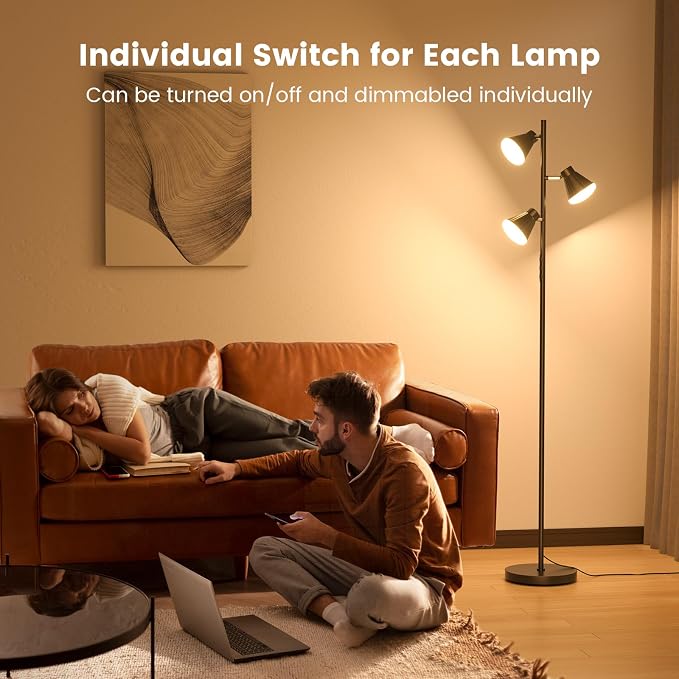 SIBRILLE 36W LED Tree Floor Lamp, Dimmable Tall Standing Lamp with Remote & Touch Control, 4 Color Temperatures Bright Floor Lamp, 3 Rotatable Light Modern Floor Lamps for Living Room Bedroom Office