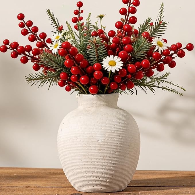 Ceramic Flower Vase Home Decor - Small Farmhouse Table Vases Rustic Vintage Living Room Kitchen Bedroom Decorations for House Book Shelf Office Coffee Desk Dining Fireplace (6" Rustic)