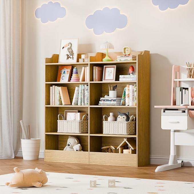 Cozy Castle 5 Tier Kids Bookshelf, 10 Cube Kids Toy Storage Organizer,Toddler Bookcase Storage Cabinet for Playroom, Bedroom, Kid Room, Reading Nook,Nursery (Natural)