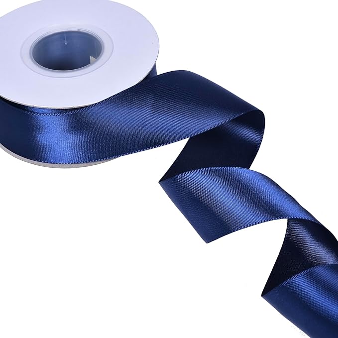 YAMA Navy Blue Double Faced Satin Ribbon, 1 1/2 Inch 25 Yards, Great for Crafts Bows Flower Bouquet Wedding Home Decor Gift Wrapping