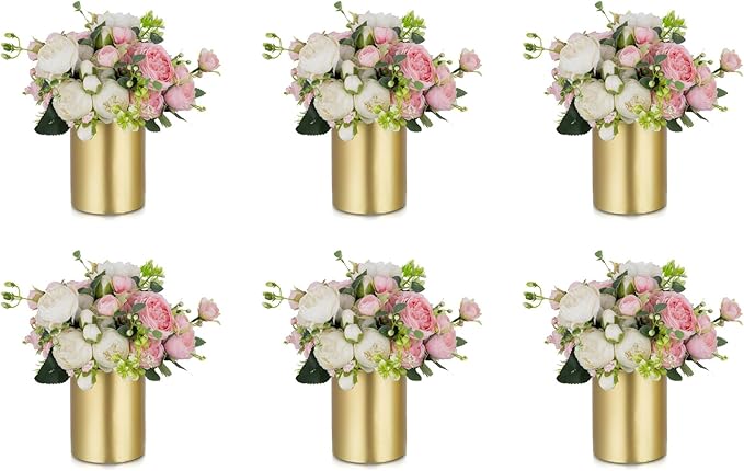 NUPTIO Gold Vases for Centerpieces Wedding: 6 Pcs 5.1 inch Tall Metal Flower Vase Flowers Stand Wedding Centerpieces for Tables Centerpiece Table Decorations