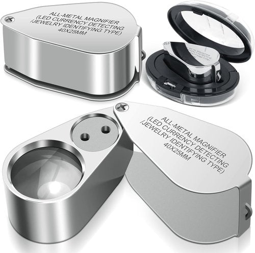 Leffis 2 Pack Jewelers Loupe Magnifier - LED/UV Illuminated Folding Magnifying Glasses for Jewelry & Collectibles