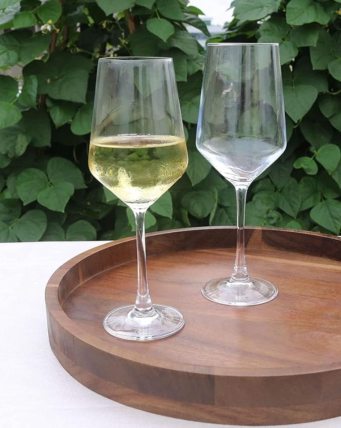 Acacia Wood Round Serving Tray, 13.8" Charcuterie Board with Rim, Decorative Centerpiece for Ottoman, Coffee Table, Couch, Kitchen Island, Round Serving Platter, 1 Pack