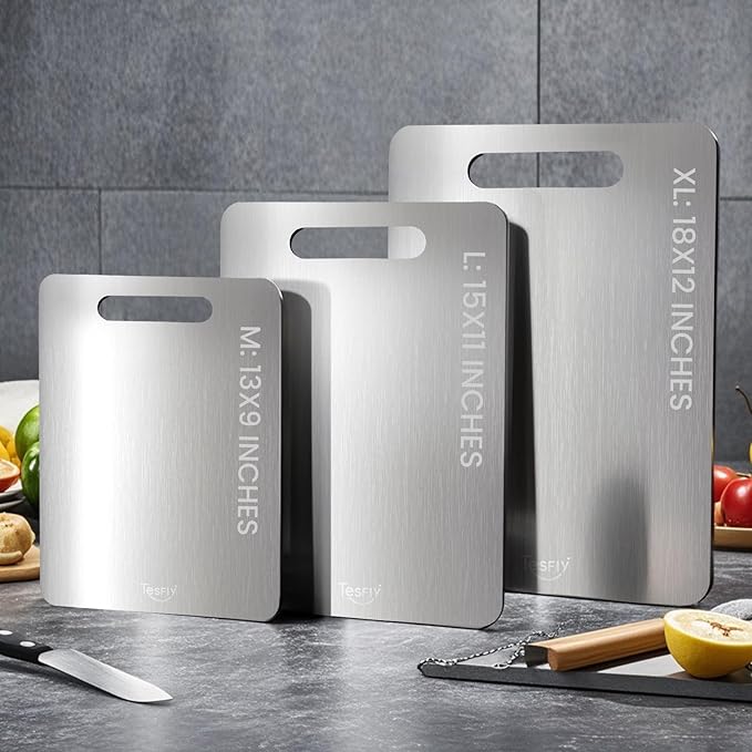 3 Pack Titanium Cutting Board - 100% Pure Titanium Cutting Boards For Kitche,Easy to clean, Double-sided food-grade Cutting Board For Meats, Fruits And Vegetables (3 Pack）