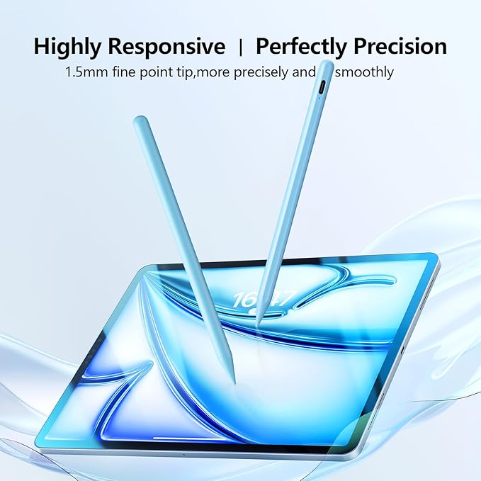 Stylus Pen for iPad with Palm Rejection, Active Pencil Compatible with (2018-2025) Apple iPad Pro (11"/12.9"/M4),iPad Air 3/4/5/M2/M3,iPad 6/7/8/9/10/11,iPad mini 5/6 Gen(Blue)