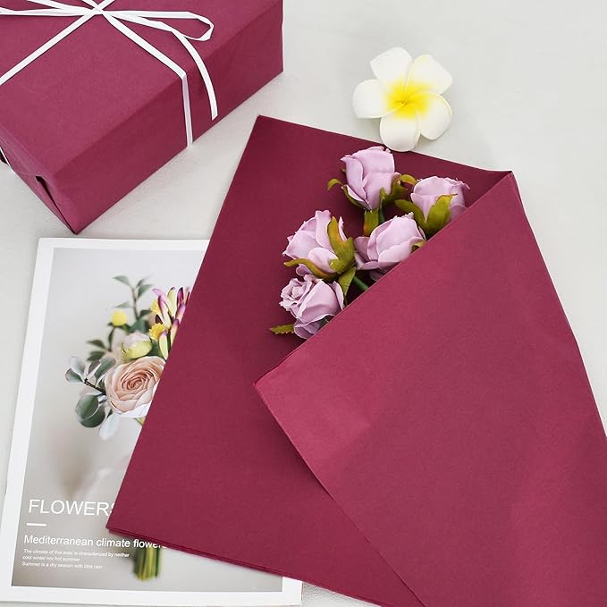 BEISHIDA 100 Sheets Dark Red Tissue Paper Bulk, Wrapping Tissue Paper for Gift Bags, 14 x 20 Inch Gift Wrap for Birthday Wedding Graduation DIY Crafts Holiday Flowers