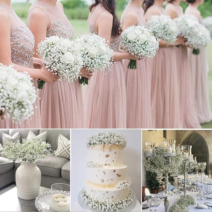 JIFTOK Babys Breath Artificial Flowers, 60 Pcs Fake Flowers Gypsophila Bouquet Fall Flowers Artificial for Decoration, Real Touch Silk Flower for Wedding Christmas DIY Party Home Garden Office(White)