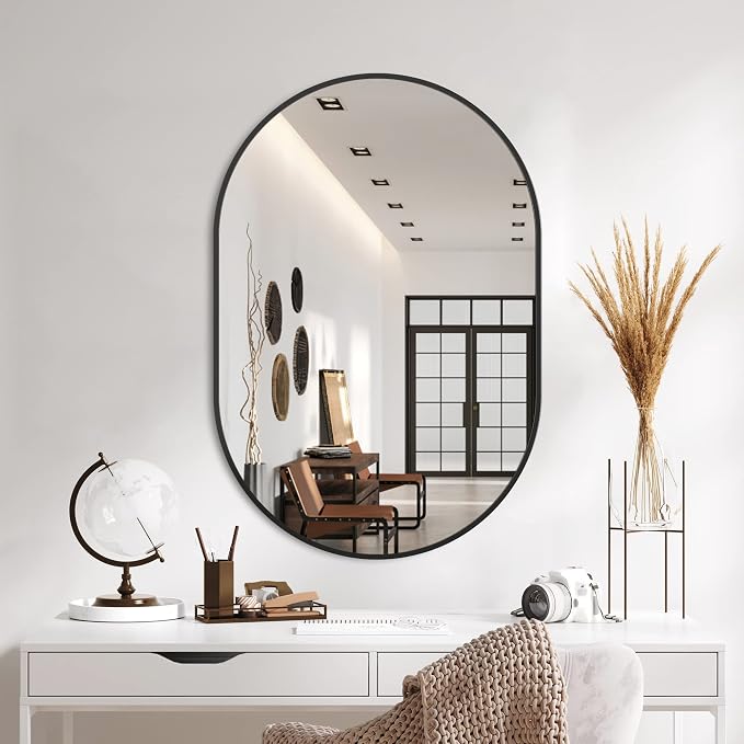 Bathroom Vanity Mirror for Wall, 36''x24'' Black Oval Bathroom Mirror for Over Sink, Bedroom, Living Room, Entryway, HD Tempered Glass, Wall Mounted Horizontally or Vertically
